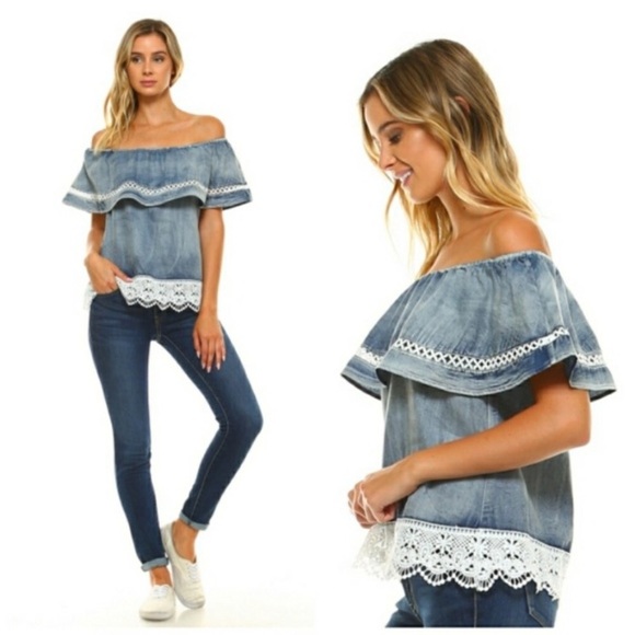 Tops - 🔵 1 LEFT!! 🔵 denim off shoulder top
